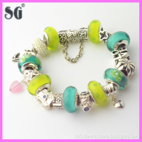 Fashion& Good quanlity finished Murano Glass 925Solid Silver Beads European style bracelet